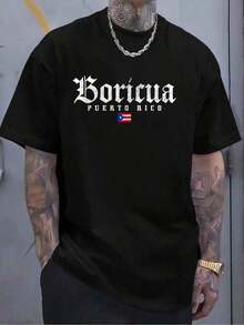 Camiseta 100% Algodón con la Bandera de Puerto Rico, Estilo Vintage, para Hombre y Mujer, Camiseta Gráfica Casual - Negro - Ver 1