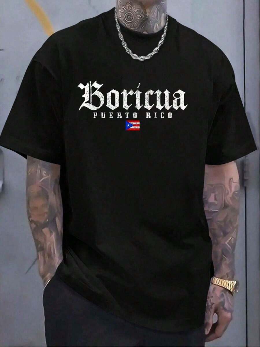 Camiseta 100% Algodón con la Bandera de Puerto Rico, Estilo Vintage, para Hombre y Mujer, Camiseta Gráfica Casual - Negro - Ver 1