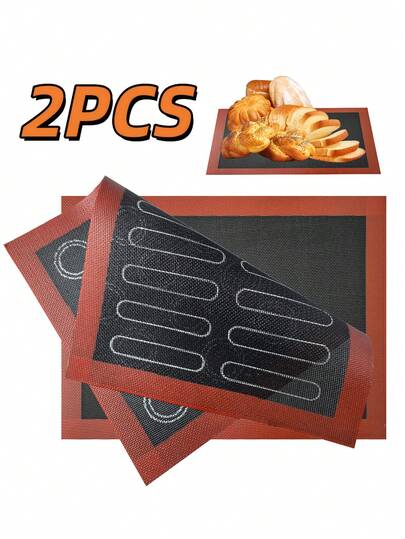2pcs 30X40cm Silicone Grill Mat, Reusable Baking Tray For Cookie, Macarons, Bread And Pastry, Breathable Cake Tray Mat, Non-Stick Barbecue Mats, Oven Microwave Liners, High Temperature Baking Kitchen Tools