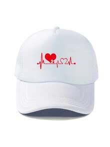 1顶时尚海绵帽，心形心电图印花，成人卡车司机帽、棒球帽、钓鱼帽，趣味礼物帽，男女皆宜，春夏款 - 彩色 - 查看 11