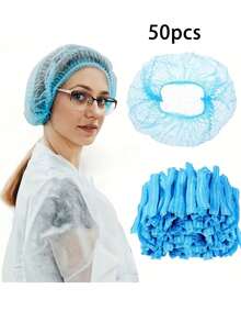 12pcs/30pcs/50pcs/100pcs Disposable Non-Woven Dust Cap, Chef Hat, Kitchen Hair Net, Bouffant Cap, Hairnet, Bouffant Cap, Bath Cap, Makeup Beauty Cap, Chef Apron & Hat, Unisex, Blue Disposable Non-Woven Dust Cap, Kitchen Chef Hat, Dust-Proof, Oil-Proof, Suitable For Cooking, Breathable Non-Woven Hairnet - C - View 18