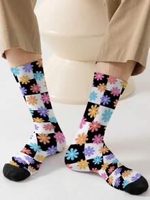 1 双 360 男士袜子 – 趣味十足的格子花朵印花，柔软舒适，弹性极佳，这款时尚休闲街头嘻哈 360 袜子非常适合用作压缩装备、情人节袜子或宽松的孕妇袜。 - 彩色 - 查看 7