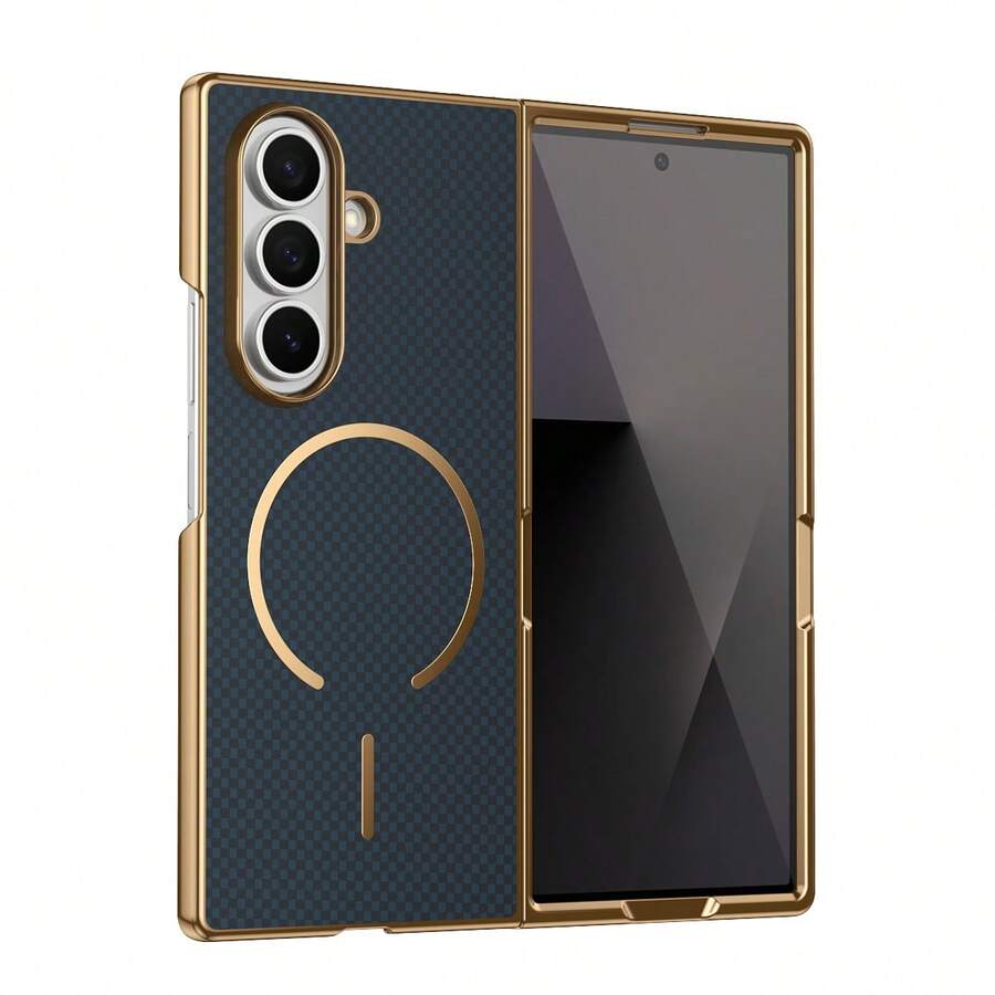 VIETAO Electroplated Edge Carbon Fiber Texture Magnetic Phone Case, Compatible With Samsung Galaxy Z Fold 8 Ultra 7 6 5 4 - Blue - View 1