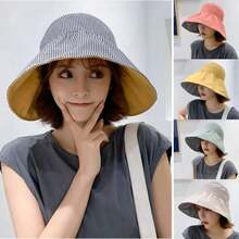 Foldable Sunscreen Hat New Big Brim Cotton Empty Top Cap Double Sided UV Protection Sun Hat OHH3 - Pink - View 2