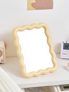 1pc Cute Wavy Cream-Colored Makeup Mirror, Suitable For Desktop/Wall Mounting, Applicable For Dorm, Vanity, Office, Makeup, Room Decor, Wardrobe, Travel, Bedroom, Cosmetic Accessories, Small Mirror, Compact Mirror, Hand Mirror - Multicolor - View 15