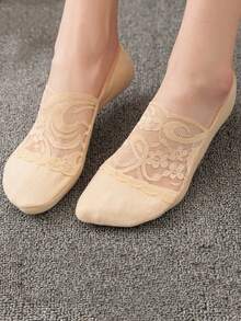 5双装女士夏季蕾丝隐形透明低帮踝短袜，防滑黑色套装，理想的圣诞礼物船袜 - 彩色 - 查看 6