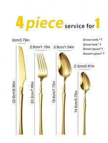 4/16/24pcs Golden Cutlery Set With Slim Waist,Stainless Steel Flatware Set, Waist Design Knife Fork Spoon Dessert Spoon,Reusable Tableware Set,Ideal For Home Kitchen,Restaurants,Hotel,Wedding,House-Warming,Party, Kitchen Supplies,Christmas Gifts - Gold - View 10