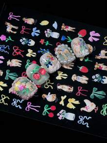 1 Sheet Macaron Cute Girl Nail Art Stickers, Featuring Teddy Bear, Rabbit, Duck, Pony And Other Adorable Animals, Paired With Macaron Colors, Bows, Strawberries, Floral Bouquets, Baby Bottles, Candies, Healing Soft And Sweet, Fresh Style, Perfect For Casual, Campus, Girlfriend Dates, Theme Parties - Multicolor - View 2