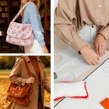 预裁翻盖斜挎包缝纫图纸 - 简易DIY缝纫图纸：拉链翻盖单肩包即用牛皮纸模板 - 中号邮差包（34x26厘米） - DIY毛绒/帆布钱包项目，制作您自己的毛绒冬季包或日常手提包缝纫模板及缝纫用品（仅图纸） - A - 查看 4