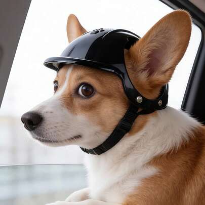 1个宠物头盔，宠物帽，宠物骑行头盔（露出耳朵），保护宠物头部，适用于犬猫的摩托车头盔，户外宠物配件，适合中小型犬猫，带防护海绵内衬