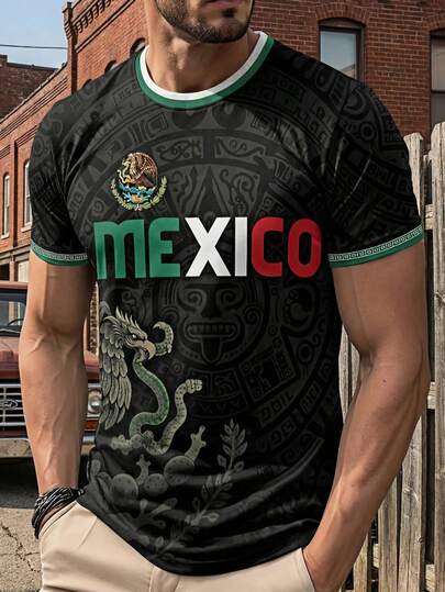 KOVSEE 墨西哥足球队男士球衣T恤 - 印花图案T恤，透气夏季球衣，适合足球迷休闲、旅行和聚会穿着 - 轻盈的墨西哥国家队设计，派对必备，色彩鲜艳的印花上衣，舒适的款式，球迷服饰，经久耐穿，短袖T恤