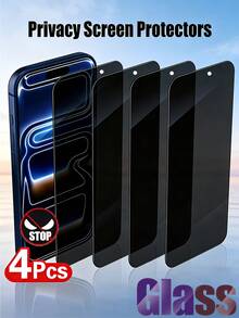 4pcs Anti Peeping Tempered Glass Film Privacy Screen Protector Compatible With IPhone 17 Pro Max 16 15 14 Plus 13 12 11 2026 New 9H Hardness Explosion-Proof, Scratch Resistant, Anti Spy Protective Film - Black - View 25