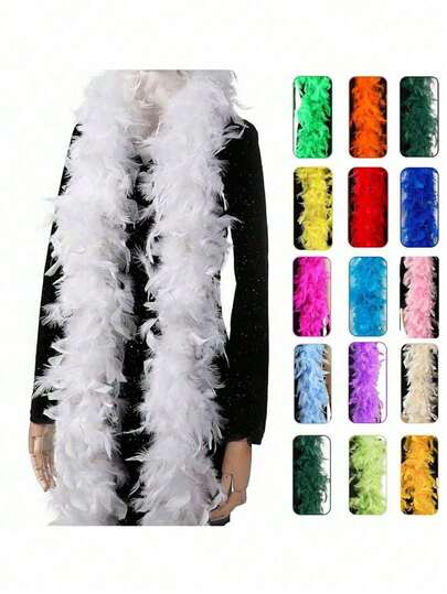 1pc Faux Turkey Feather Boa Trim – 1.5M Fluffy Marabou Feather Strip For DIY Crafts, Costume, Hat Accessories, Christmas Tree Decoration, Wedding Decor, And Bouquet Wrapping,Concert And Home Decor, Dance Wedding, Stage Performance, Carnival Costume And Accessories, Party Supplies,Ideal Choice For Gifts Tea Parties And 1980s Costume Decorations, Girls And Ladies (Handmade, Feathers Will Fall Off A Little).Halloween