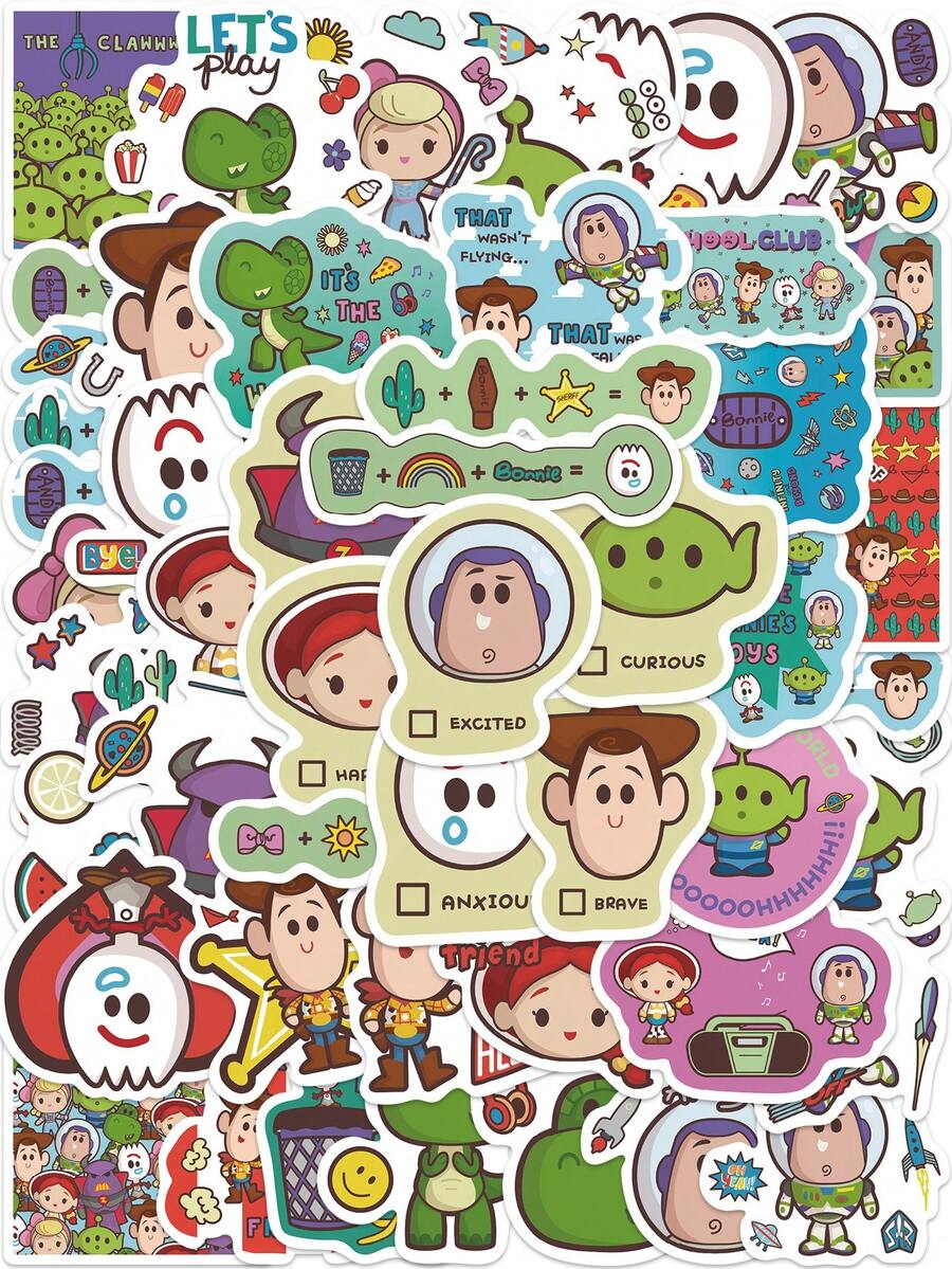 Disney 50 PCS Toy Story Buzz Lightyear & Alien Themed Stickers, Vinyl Stickers For Water Bottles, Laptops, Phones, Scrapbooks, Journals, Gift, School Reward, Office Decor Birthday Party Decorations Scrapbook Supplies Scrapbooking - 1 Set - View 1