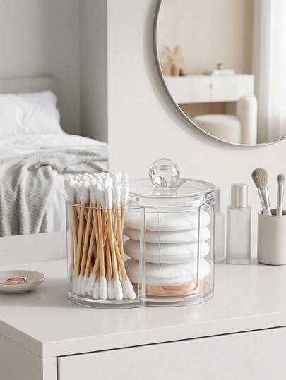 1pc Bathroom Makeup Pad Pad Storage Box, Round Cotton Pad Holder Cup, Floss Container, Vanity Makeup Organizer Box For Cotton Pads, Cotton Swabs, Paper Cups And Dental Floss