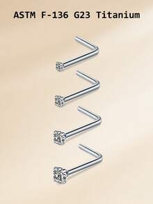20G Titanium Alloy Nose Rings Nose Studs,G23 L Shape Nose Studs Nose Piercing Jewelry For Women Men, 0.8mm Nose Screw Piercing Silver,Nostril Piercing Jewelry 1.5mm 2mm 2.5mm 3mm CZ - Silver - View 13