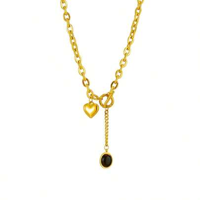 Dây chuyền mặt đá đen hình trái tim bằng thép không gỉ dành cho nữ, khóa cài OT mới, trang sức cho bé gái, món quà Giáng sinh hoàn hảo.