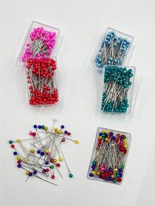 100pcs Pearl Straight Pins In Box, Suitable For Sewing, DIY Crafts, Positioning And Fixing Pins, Fashion Accessory Design, Multi-Color Options: Red, Yellow, Green, Sky Blue, Black, Pink, Fuchsia, White, Colorful - Colored Boxed Pearlescent Needles - View 4