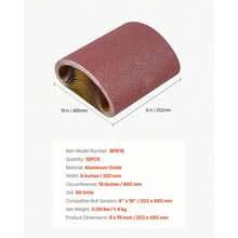 Schleifbänder, 202 x 485 mm Schleifpapier für Bandschleifer, 12 Stück 80-Körnung, Gewebe-Schleifband aus Aluminiumoxid, Ideal für Holzbearbeitung, Stahl, Aluminium, Nichteisenmetalle - Breite 8 Zoll Umfang 10-20 Zoll - Übersicht 7