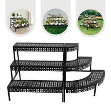 Plant Stand 3 Tier Flower Stand Black 130x60x60cm Flower Pot Display Shelf Stand Organizer For Garden Balcony Terrace - A - View 3