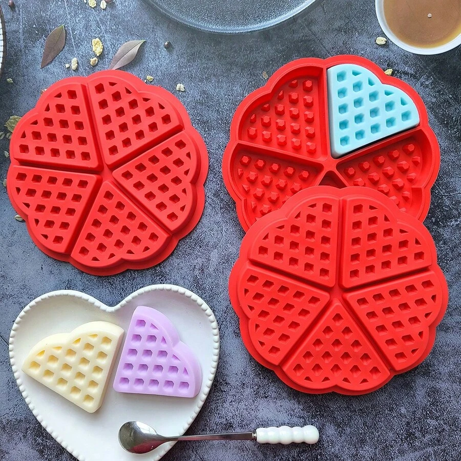 1个五孔华夫饼硅胶模具，红蓝配色，柔软耐热，易脱模，适合自制小吃、日常使用和节日庆典，母亲节礼物，送给妈妈的礼物，烘焙用品 - 查看 1