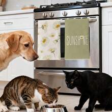 MEMNUN 2条夏季黄绿色水彩雏菊图案厨房毛巾，尺寸为15.75*23.62英寸（40*60厘米），采用柔软超细纤维材质，是厨房和餐厅装饰的理想之选，四季皆宜 - 彩色 - 查看 8