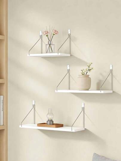 1pc No-Drill Wall Mounted Shelf, Wooden Floating Shelf, Bathroom Storage Rack, Powder Pink Atmosphere Wall Decor Organizer Rack, Hanging Wall Mounted Storage Rack For Bedroom, Living Room, Bathroom