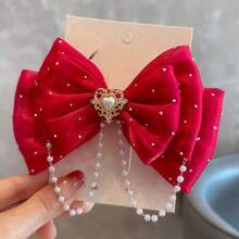 1 Piece French Style Exquisite Simple Girl Hair Accessories Colorful Pearl Tassel Bowknot Three-Dimensional Hair Clip Accessories Suitable For Valentine's Day New Year Banquet Accessories Gifts Daily Exquisite Hairstyle Accessories VHYP - 1個黑色串珠髮夾 - 查看 4