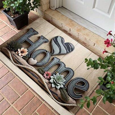 1件春季主题蓝天花卉小矮人装饰门垫，花卉迎宾垫 - 鲜艳印花设计，适用于厨房、卧室、客厅、浴室，可水洗家居装饰入口垫 | 迎宾地毯、春季地毯、门垫、小地毯、迎宾垫、地毯、垫子、户外门垫、厨房地毯、家居装饰、前门垫、小地毯、户外垫、家居装饰、地毯、花园地毯、可水洗地毯，适合派对装饰，提升家居格调