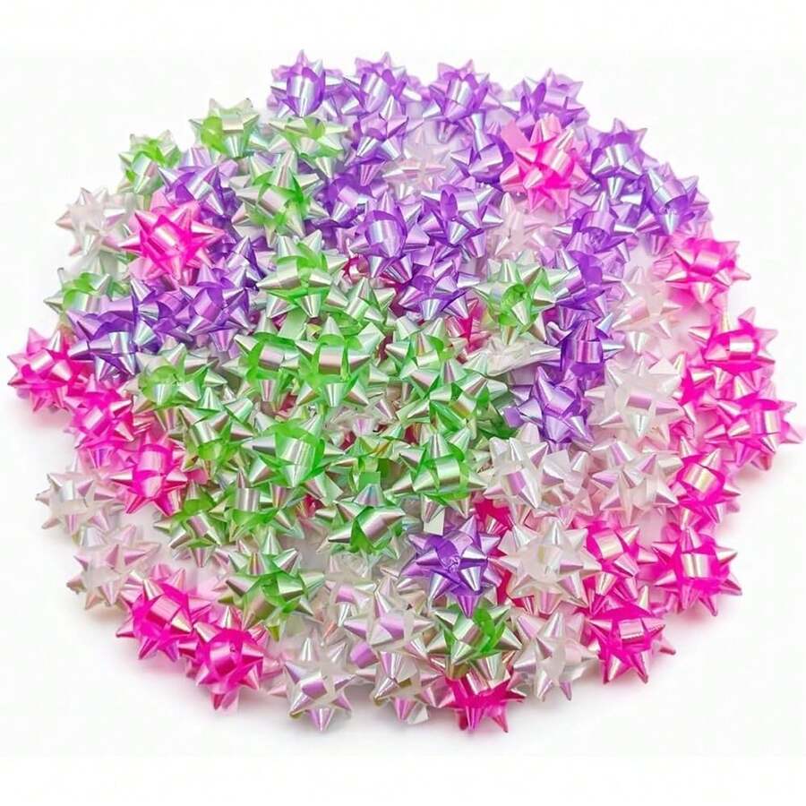 100pcs Star Gift Bows - 1.5 Inch Stick On Mini Bows For Gift Wrapping, Christmas Presents & Crafts (4 Colors: White, Gre1en, Pink, Purple) - 白紫色 - 查看 1