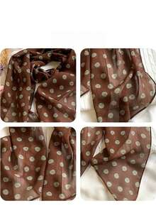 1pc Women's Brown Polka Dot Printed Scarf, Versatile Silk Necktie, 2026 New Headband Hair Tie Long Scarf - Multicolor - View 4