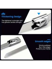 100pcs/Pack Heavy-Duty 304Stainless Steel Cable Ties - Rust Proof, High Temperature Resistant Metal Cable Ties, Suitable For Mechanical, Automotive, Exhaust Applications, Etc., Made Of Stainless Steel Material - 100PCS - View 7