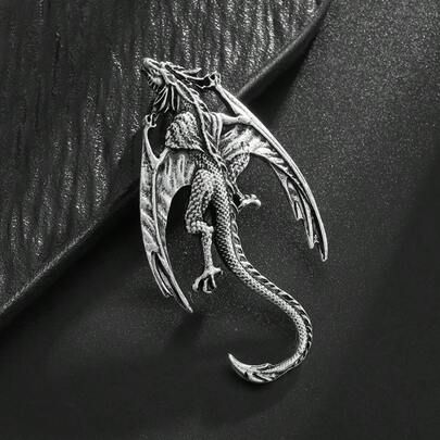 1件复古哥特式翼龙合金胸针，时尚中国龙胸针吊坠，欧美风格