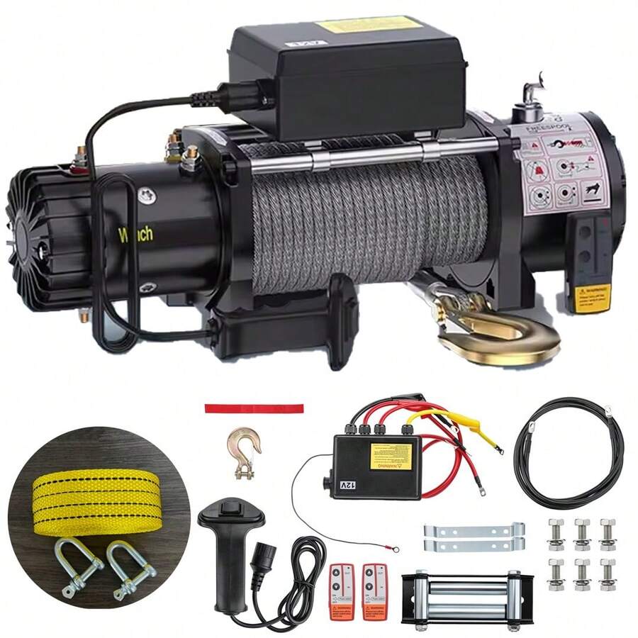 Electric Winch 12V 13500lb/6123kg Steel Rope Wireless Remote Control For Vehicle - Default - View 1