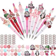 Set Beadable Pens Assorted Bead Pens Wood Crystal Round Spacer Set Black Ink DIY Ballpoint For Women Men Gift Office Supplies(Multicolor,Pink Christmas) - PinkChristmasPinkChristmasPinkChristmas - View 1