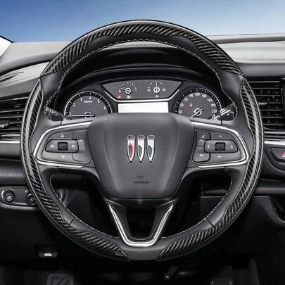 Hocasen For Buick Segmented Carbon Fiber Steering Wheel Cover Sporty Style Non-Slip Comfortable Grip 2 Pieces/3 Pieces Set Options Quick-Install Design All-Season Compatibility For Encore GX/Envista/Envision/Enclave Black Blue Silver Red White