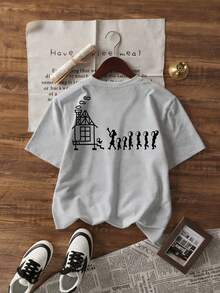 Y2K Cartoon Print Short Sleeve T-Shirt, Women's Summer Casual Loose Fit Round Neck Versatile Slim Tops - Light Grey - View 6