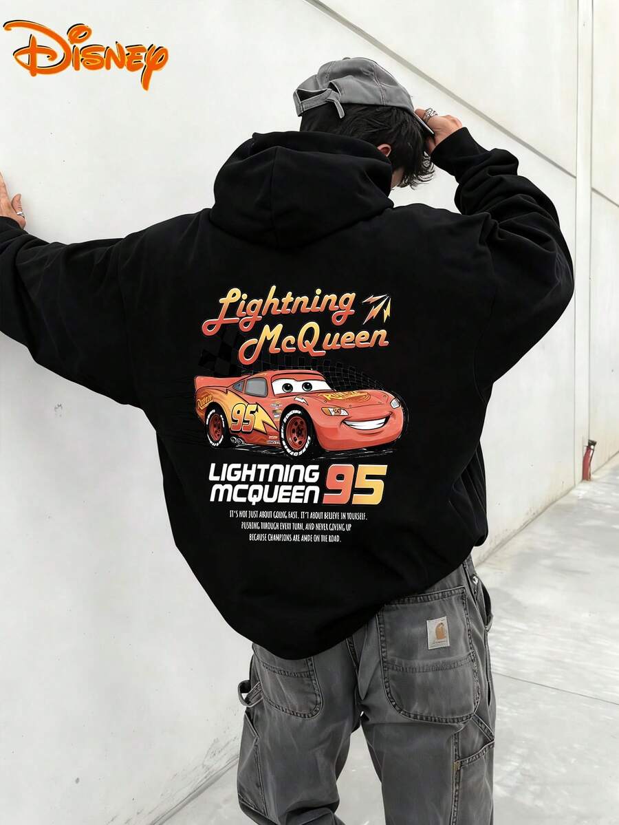 Disney Men's Casual Hoodie, Lightning McQueen Inspirational Quote Print, Vibrant Racing Design, Comfortable Fit, Perfect For Daily Wear & Fan Collections - Black - View 1