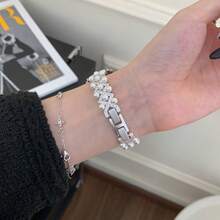 LuLuTom 20mm, 22mm luxuriöses Perlen- & Diamant-Uhrenarmband, verstellbare Länge, kompatibel mit Samsung Galaxy Watch 8 7 6 5 4 40mm 44mm, Galaxy Watch 5 Pro 6 8 Classic, Galaxy Active 2, modisches Armband-Accessoire für Frauen, nicht sperrig, bequemer Sitz - Sternenlichtfarbe - Übersicht 9