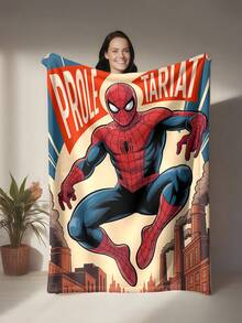 This Is A Marvel Spider-Man Themed Flannel Blanket, With Multiple Spider-Man Images And Web Elements Densely Arranged, Creating A Strong Visual Impact. The Main Color Scheme Is Red, Blue, And White, And It Has The Features Of Warmth And Softness, Suitable For Use As A Sofa Throw, Nap Blanket, Or Bedding Decoration. - Mustard Yellow - View 3