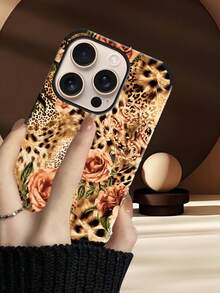 Cheetah,Leopard Print 1pc Rose & Leopard Print Hybrid Phone Case, Animal Element Cheetah Pattern Faux Leather UV Printed Soft Protective Phone Case Compatible With Apple/ Galaxy S24 Ultra, 17 Pro Max/16 Pro Max/12 Pro/13/14 Plus/15 Pro Max/16 Pro Max, 11/13 Pro - Multicolor - View 5