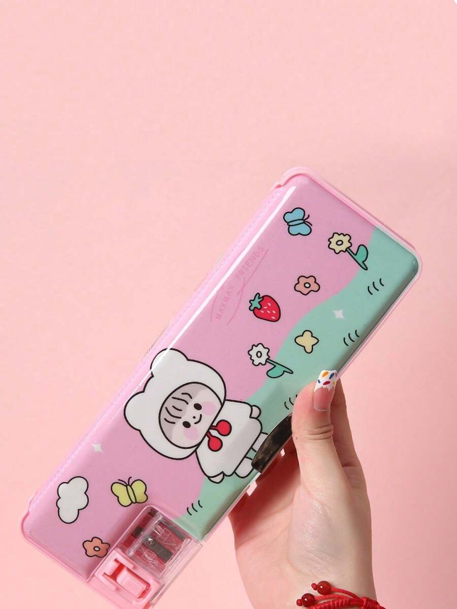 Cartoon Astronaut Space Themed Pencil Case, Multi-Functional Student Stationery Box With Sharpener, Large Capacity Pen Box With Planetary Pattern, Learning Supplies - A - View 1