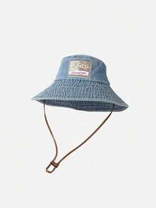 1顶新款印花牛仔布渔夫帽，女士款 - 复古水洗宽檐帽 - 修饰脸型 - 防晒 - 休闲 - 涤纶 - 彩色 - 查看 8