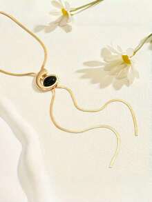 1 chiếc vòng cổ hình chữ Y tối giản dành cho nữ, mặt dây chuyền hình xoắn ốc bằng acrylic đen với dây xích dẹt hình rắn, vòng cổ hình chữ Y, dây chuyền móc áo len, vòng cổ thời trang thanh lịch dành cho giới trẻ. - Vàng - Xem 3