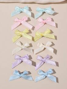 Girls Polka Dot Solid Bow Hair Clips, 12pcs Satin Bow Hair Accessories, Sweet & Spicy Hair Clips, 14-16 Years Old Girls Hair Clips, Small Bow Hair Clips, Cute Hair Clip Set - Multicolor - View 3