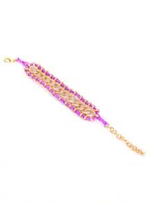 LIGHTSOME 1pc Vintage French Style Beaded Zirconia Woven Colorful Black Pink Yarn Bracelet, Fashion Jewelry Gift For Valentine's Day Mother's Day, 18K Gold Plated Copper Bracelet For Daily Wear - Bracelet - View 14