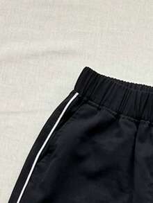 1件装 男童/青少年时尚百搭休闲柔软透气耐穿带口袋直筒裤，适合春、夏、秋季穿着 - 黑色 - 查看 5