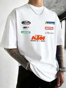 T-shirt da uomo, maglietta disegnata da Red Bull K T M, stile fuoristrada per esterni, streetwear, maglietta in stile racing, versatile, adatta all'uso quotidiano e agli sport motoristici, maglietta estiva a maniche corte in stile street, unisex, stile coppia, un regalo per gli appassionati di corse - Bianco - Visualizzare 2