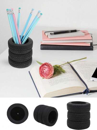 1/2 Pcs Tire Shaped Pen Holder Car Tire Planter Holder For Men Mechanic Gift Desk Office Home School Accessories Decor Christmas Novelty Funny Supplies Cactus Succulent Planter Pot