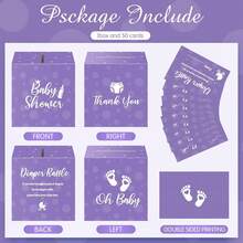 51 Diaper Raffle Tickets With Box For Baby Shower Game Invitations Diaper Raffle Card For Gender Reveal Baby Shower Party Decoration Table Centerpiece(Clear White) - 紫色 - 查看 3